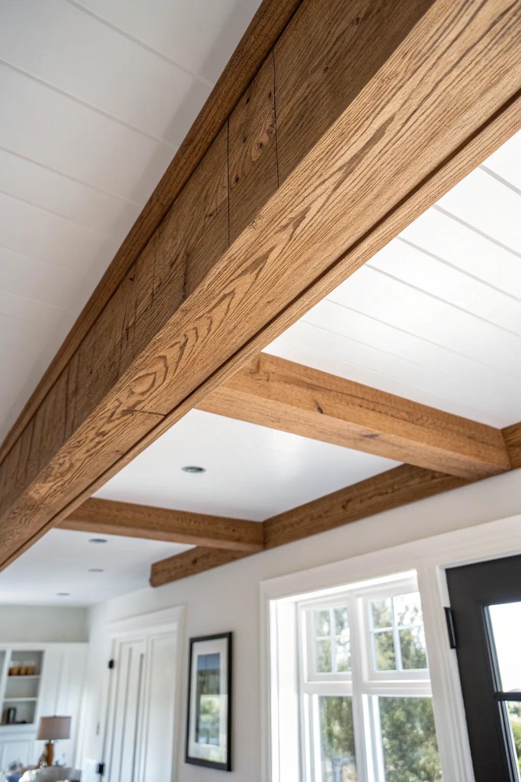 Budget-friendly faux ceiling beam adds rustic charm—lightweight, Scandi-minimal and warm.