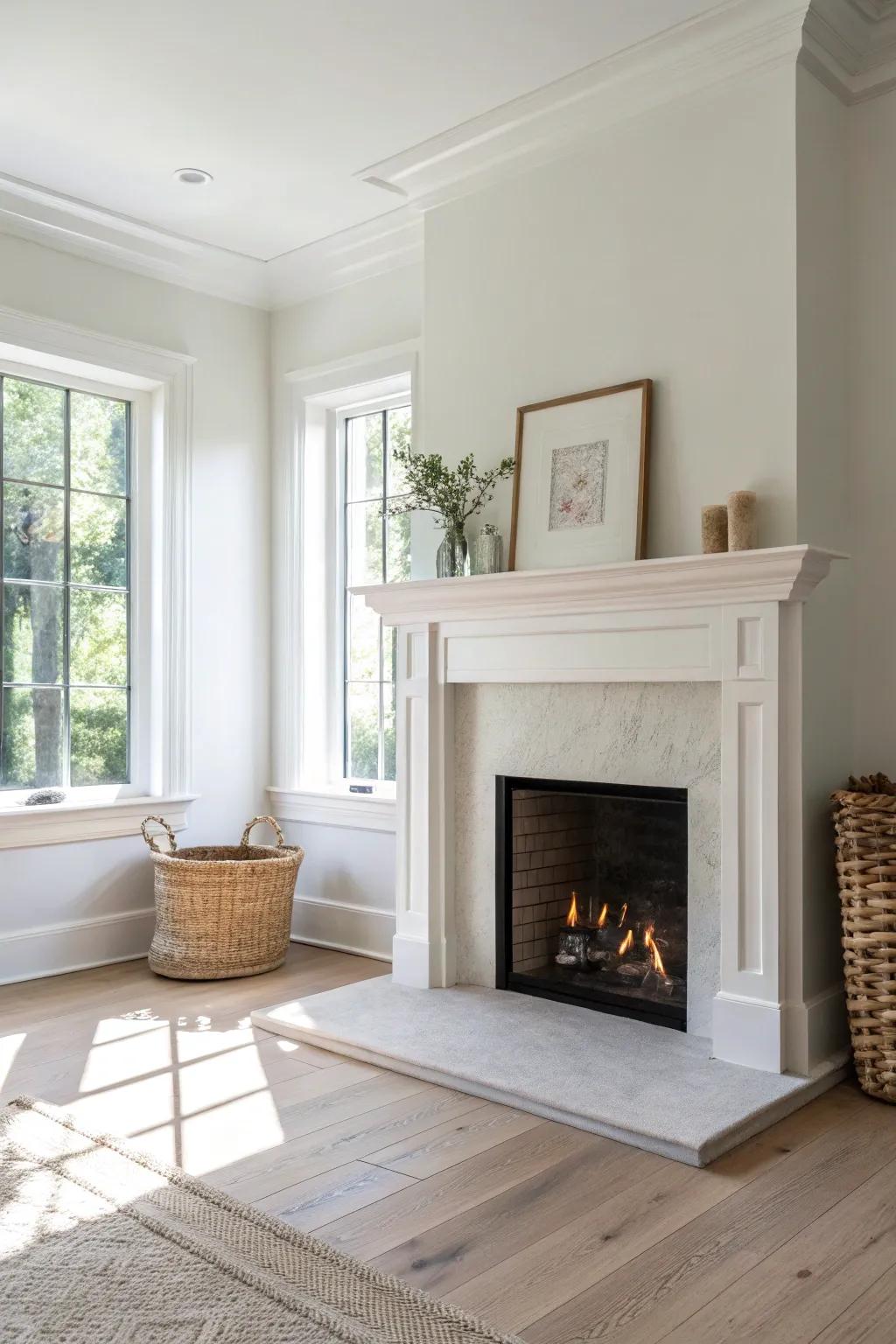 Picture-frame trim adds instant depth to a fireplace bump out—simple, crisp, and custom.