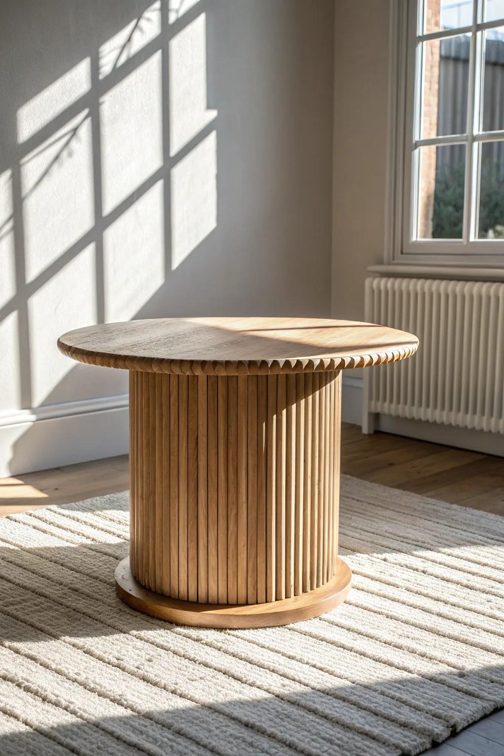 Wide reeded flutes create bold, shifting shadows—an instant statement in neutral spaces.