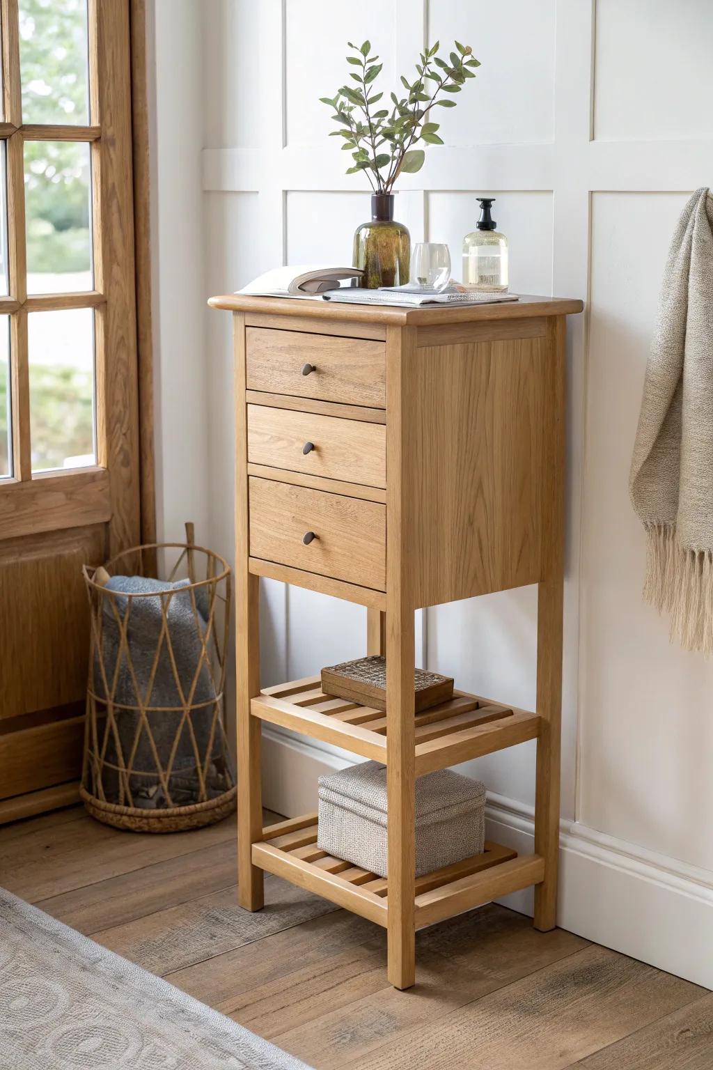 A touch-and-feel bar that invites hands-on browsing—wood finishes, fabrics, and hardware in one spot.