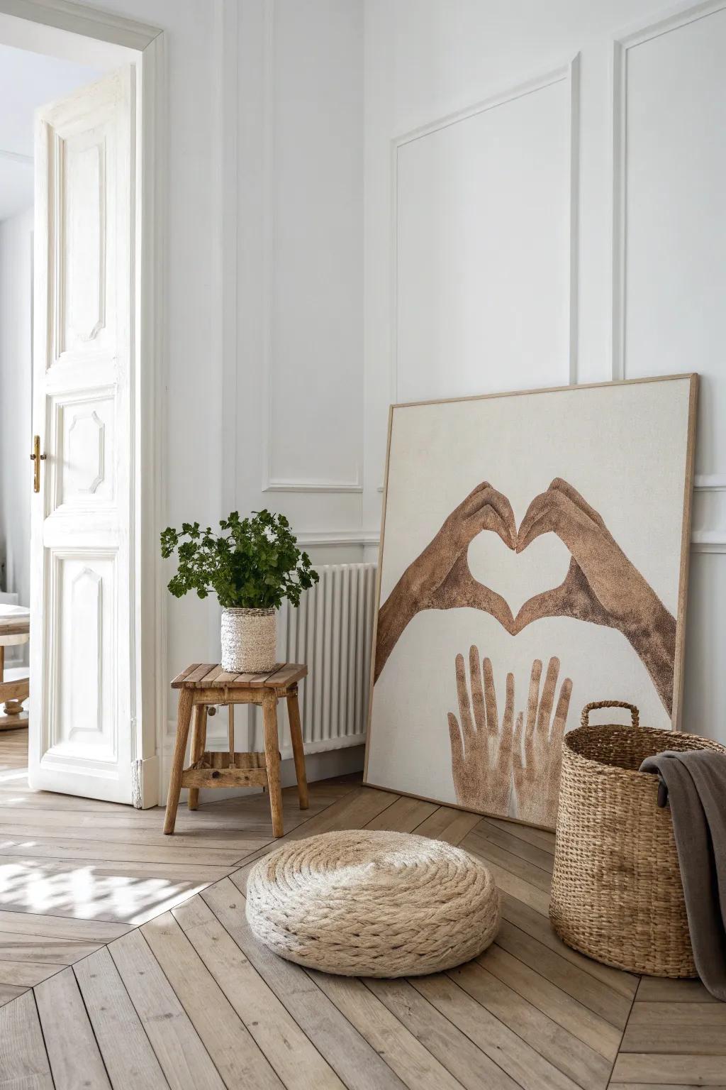 Capture your love with a heart of handprints: A minimalist masterpiece with a Boho touch.