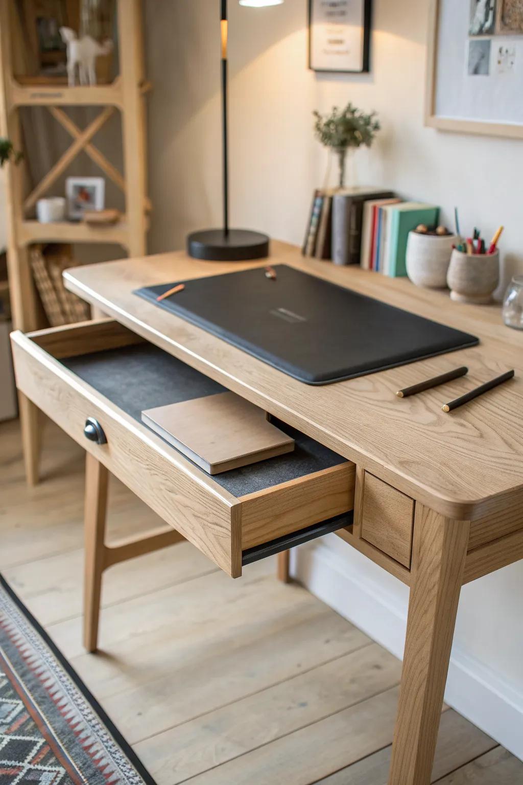 Keep your main surface spotless with a smooth slide‑out cutting mat tray—crafting made tidy.