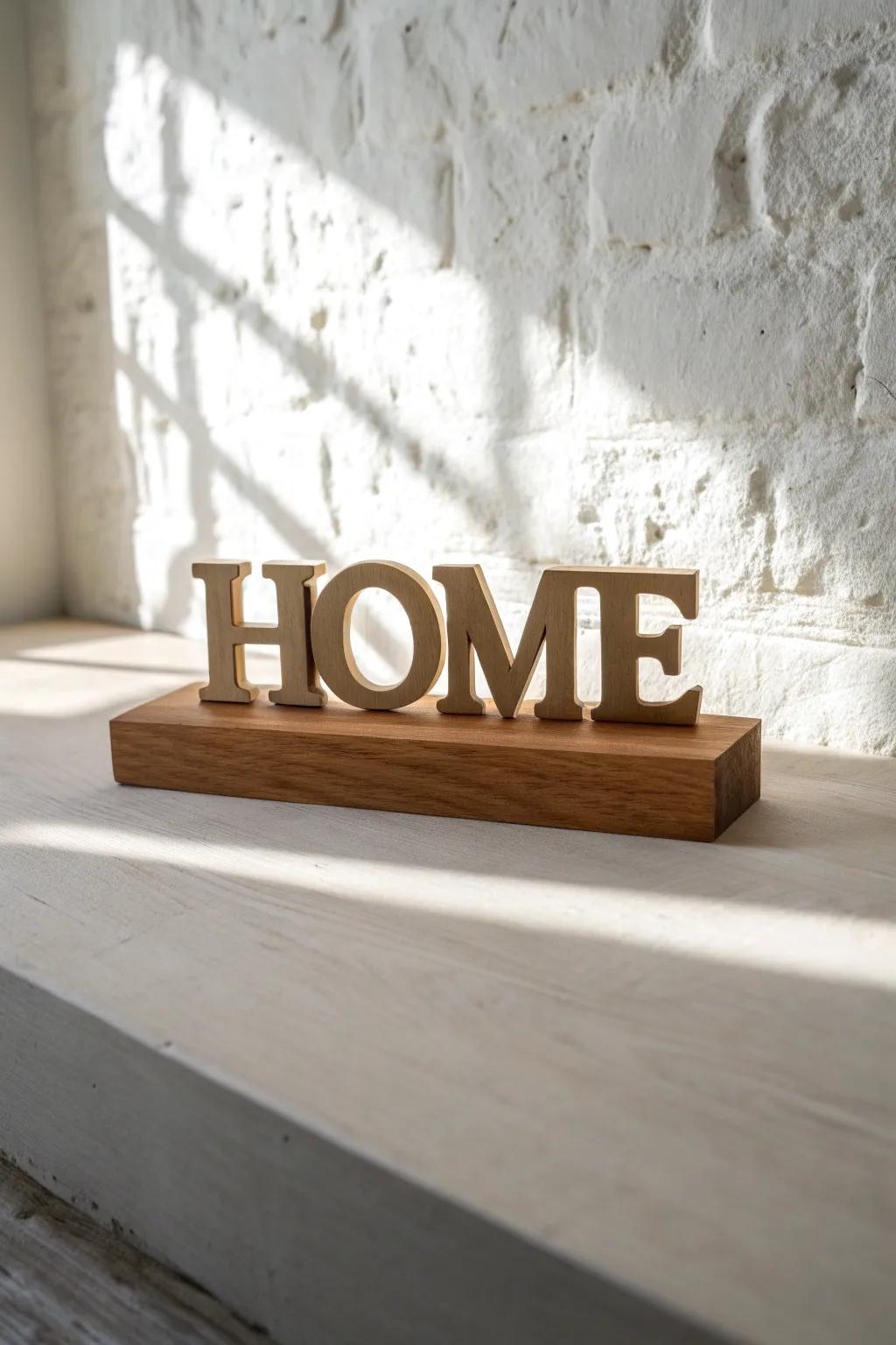 Raised wood letters add instant depth—let natural shadows do the decorating for your HOME sign.