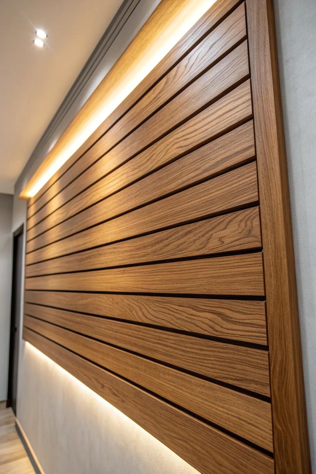 Elevate your space with the timeless elegance of wood slat panels, perfect for a modern, stylish interior.