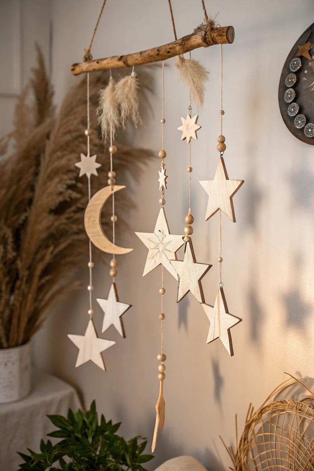 Dreamy nights made simple: A celestial star mobile that brings the cosmos to your bedroom.