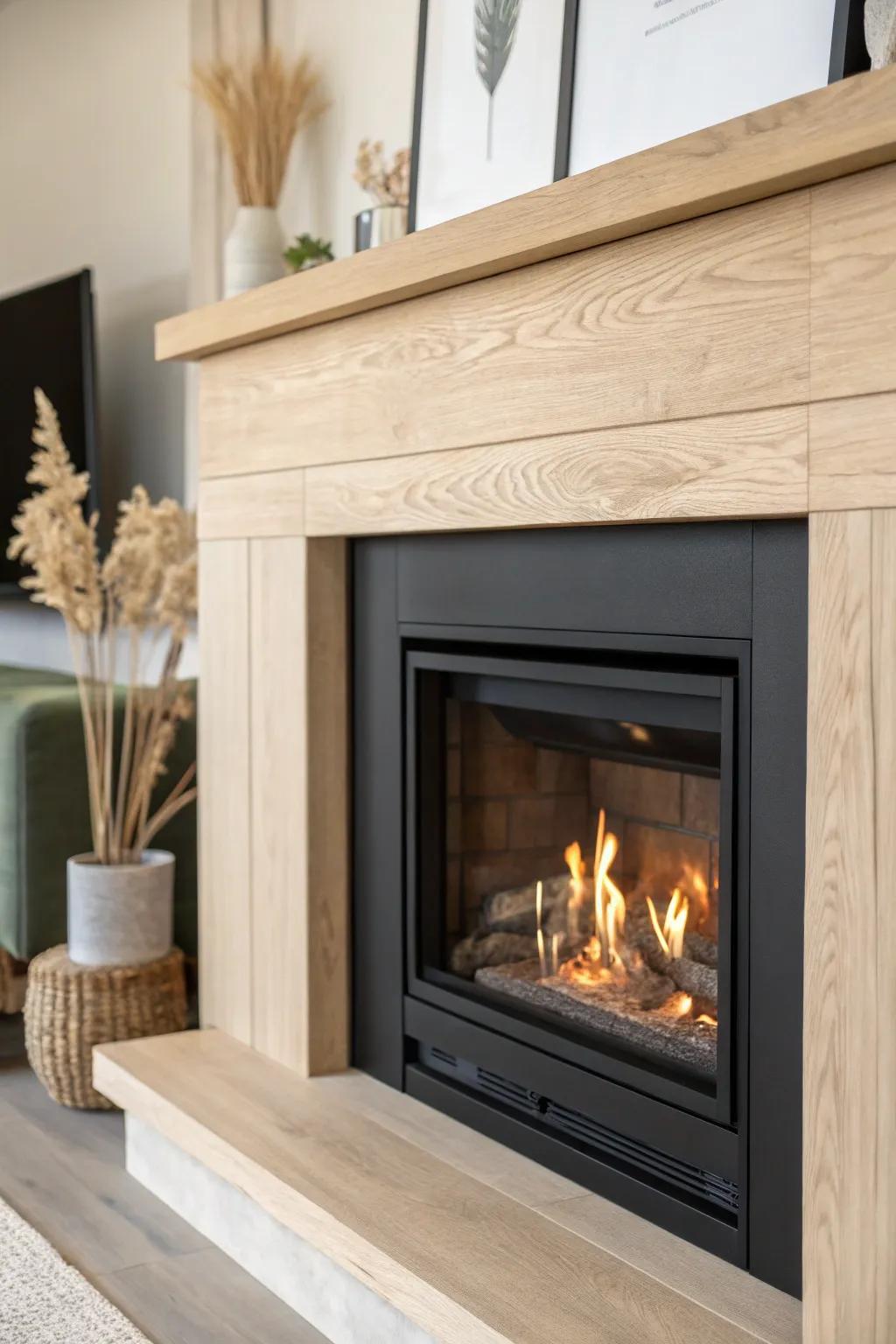Matte black surround adds depth—letting the inset flame become the true focal point.
