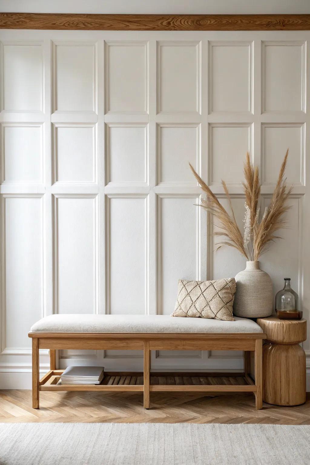 Symmetrical colonial panel molding turns a blank wall into instant architecture—clean and chic.