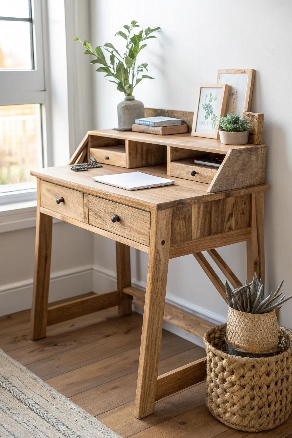 Eco-friendly elegance: A minimalist kids' desk made from reclaimed wood, where history meets natural beauty.