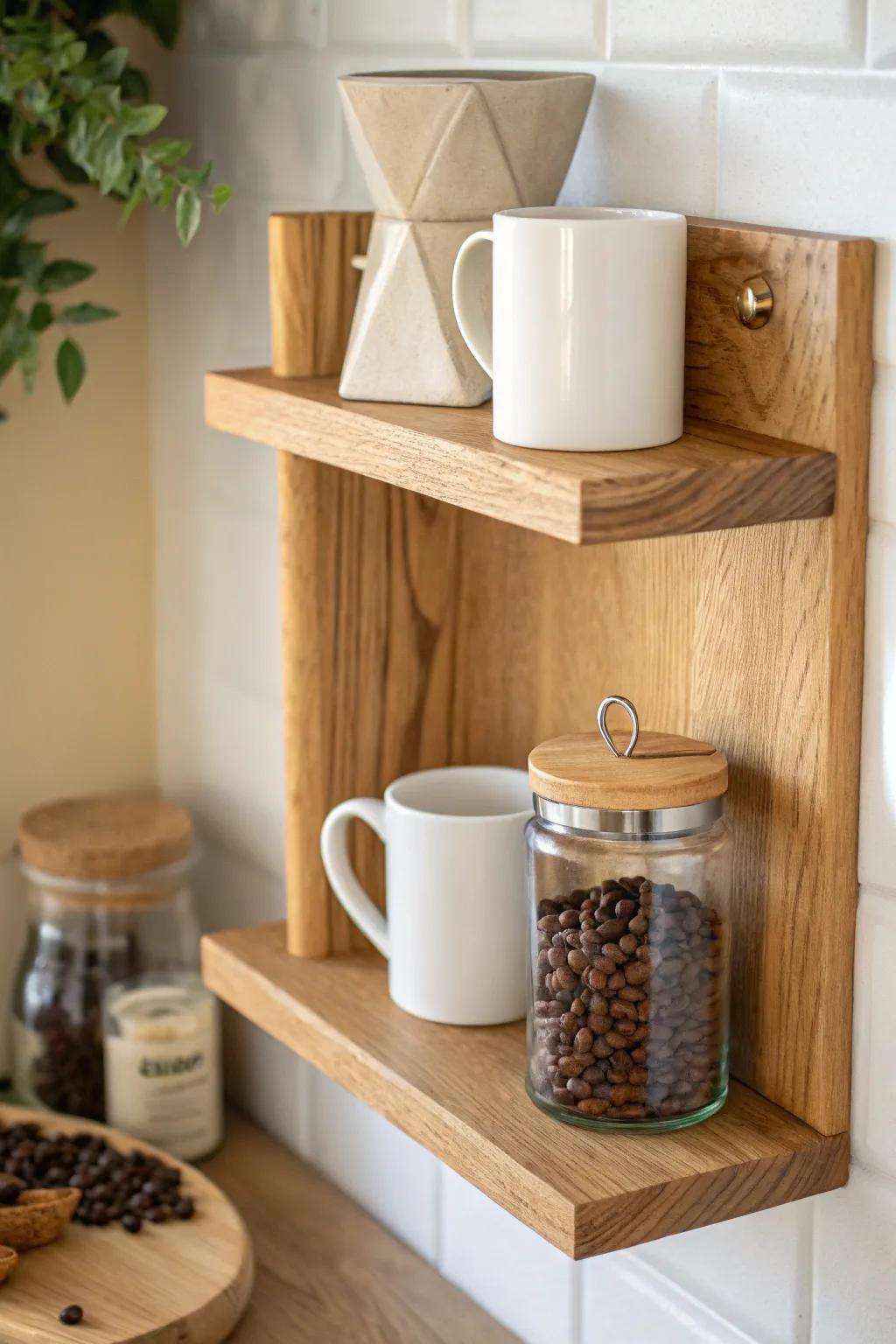 A cozy corner coffee shelf that’s functional, photogenic, and beautifully minimalist.