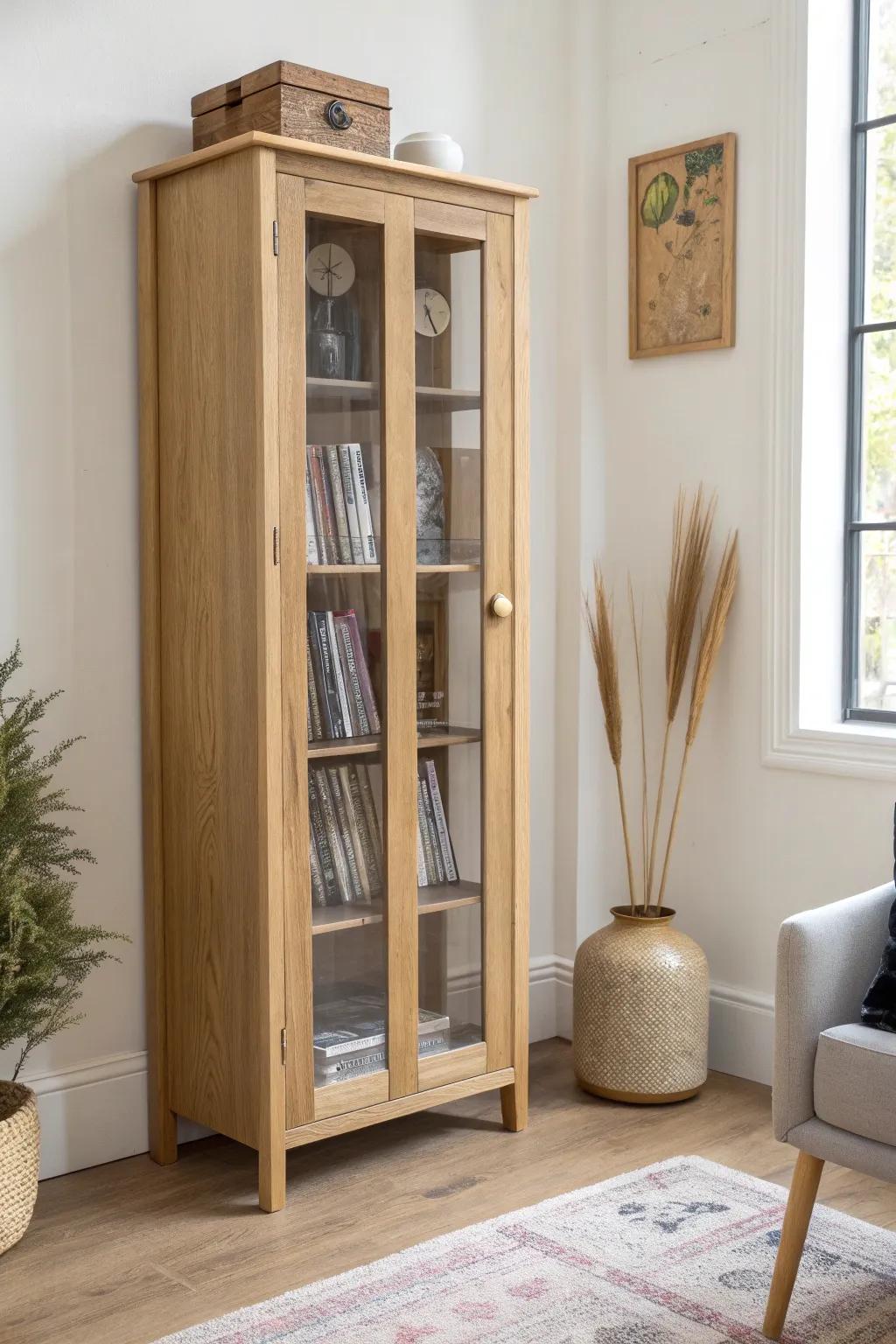 Glass-front doors keep K-pop albums dust-free while turning your shelf into a mini museum.