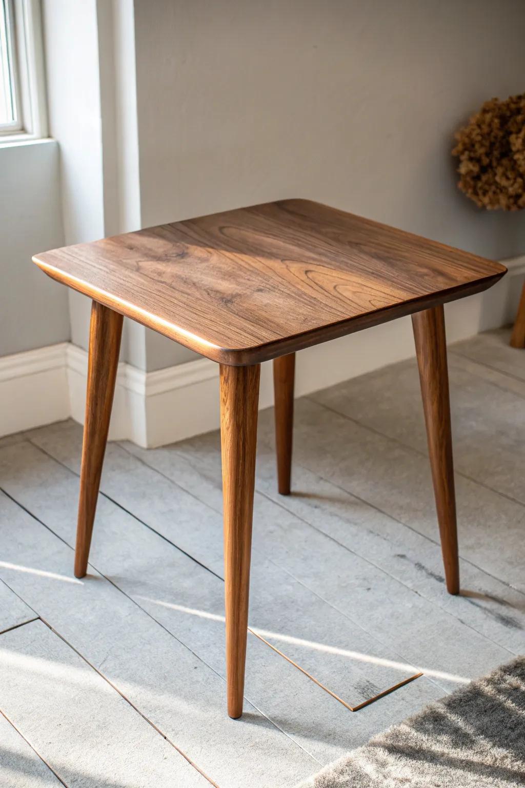 Midcentury tapered legs elevate a live edge slab—rustic warmth with clean, refined lines.