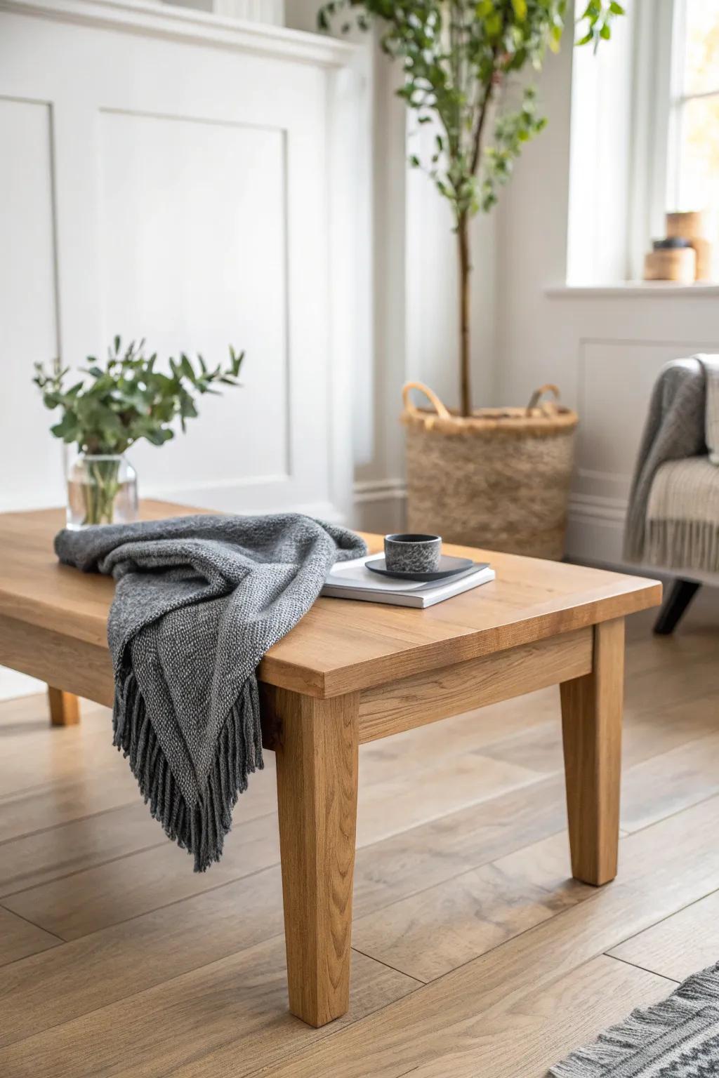 Charcoal accents on a light backdrop make oak furniture look crisp, modern, and inviting.