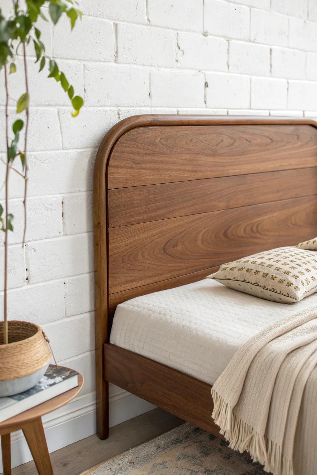 Rounded corners and a gentle curve give this mid-century headboard a softer vintage feel.