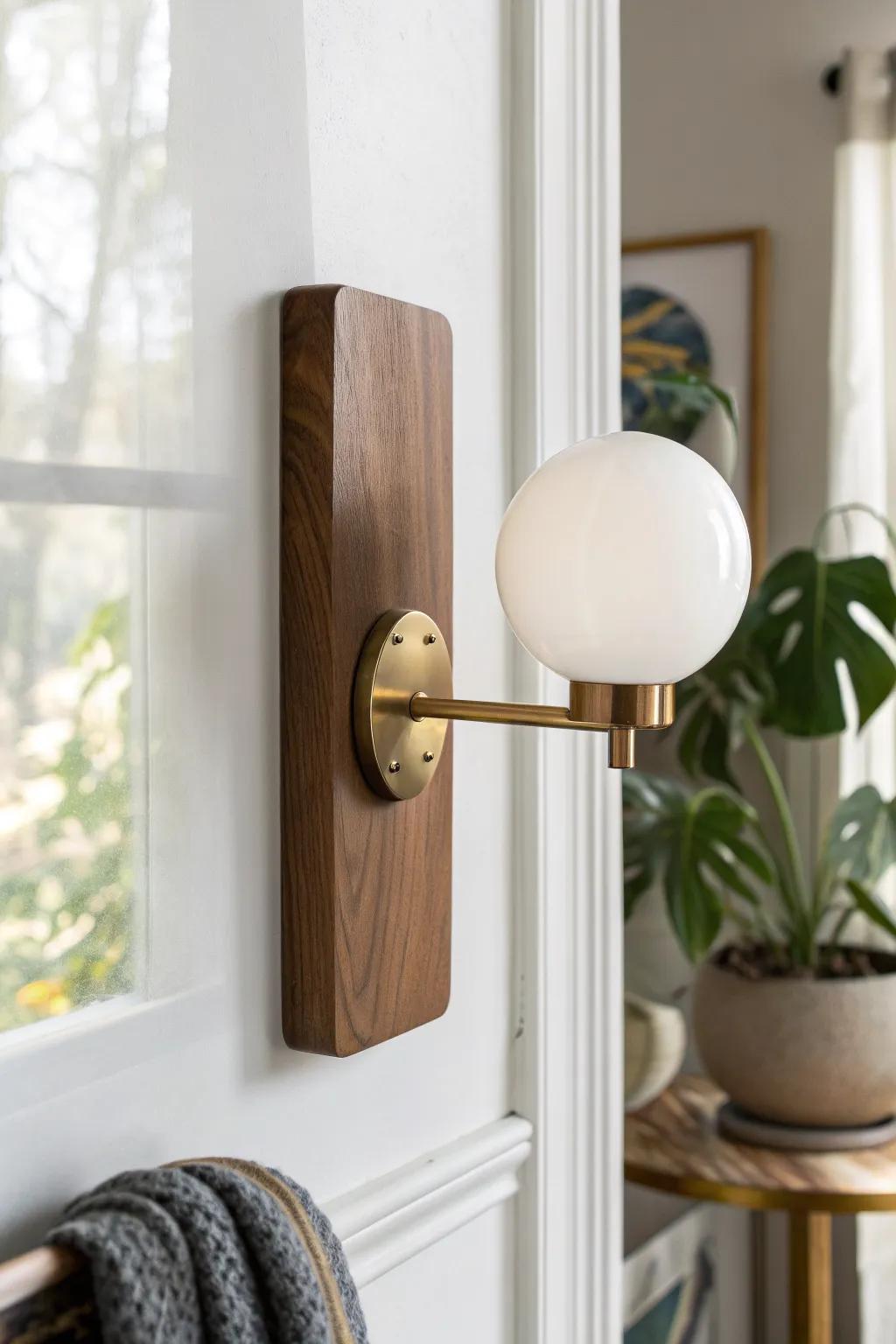 Sculptural walnut + brass wall sconce—mid-century glow with clean Scandinavian contrast.