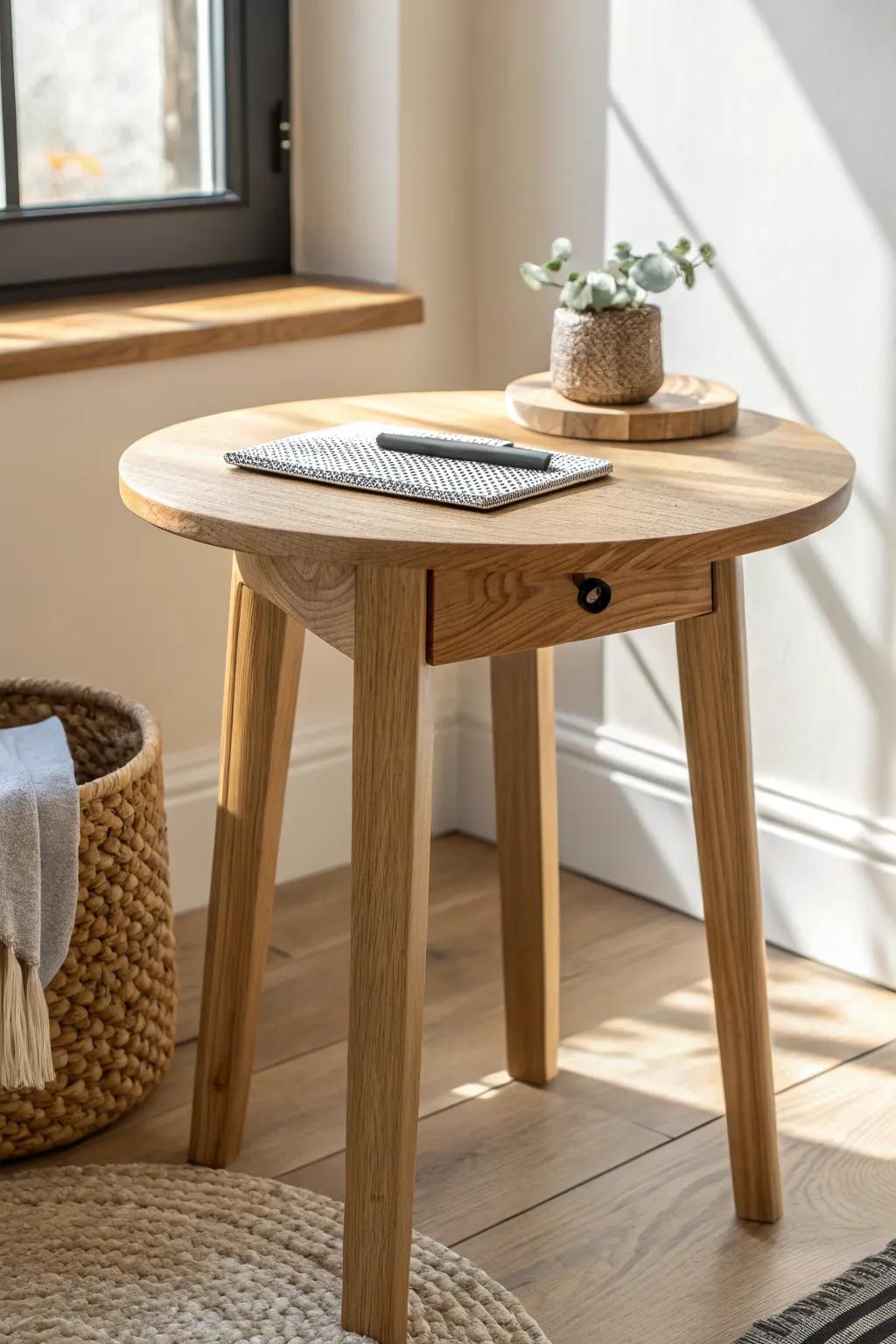 Light oak craftsmanship meets subtle matte-black detail—an easy modern classic contrast.