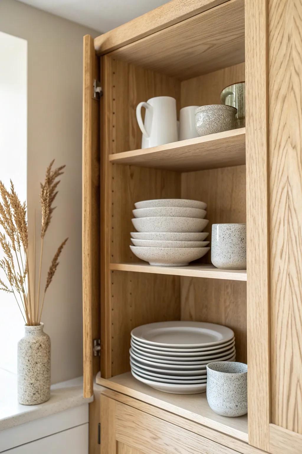 Doorless uppers: an easy afternoon swap that makes open shelving feel calm and high-end.