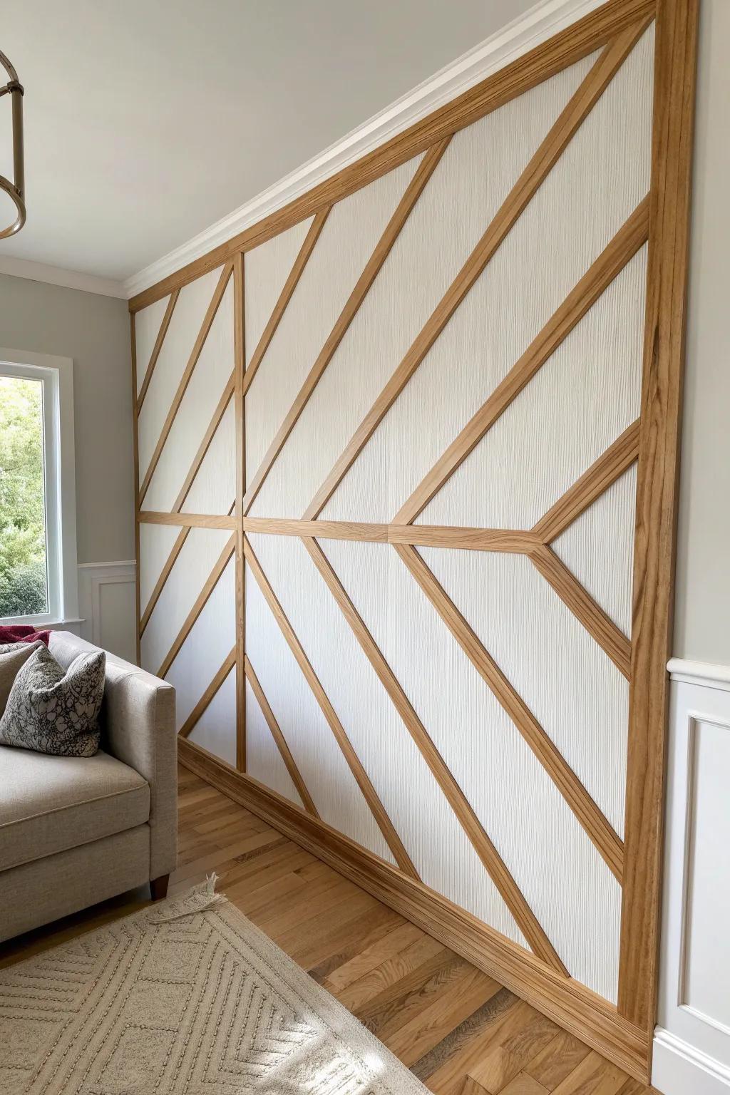 Maze-like oak wall molding that looks complex, but is built from simple straight cuts.