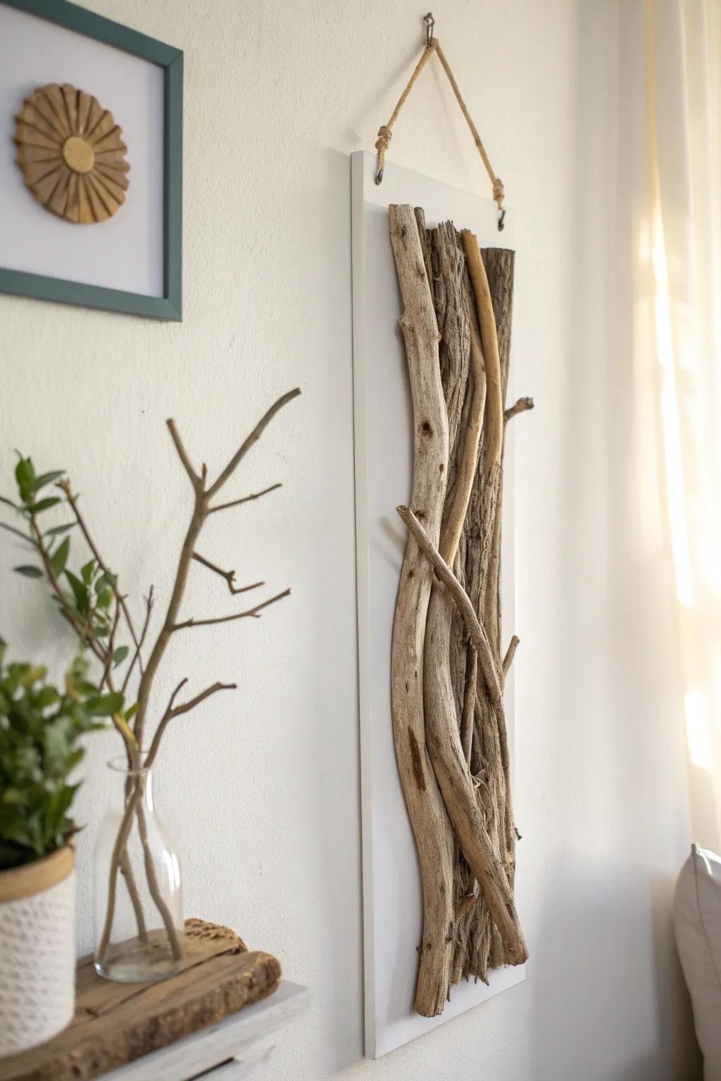 Minimal driftwood wall art—handmade texture that brings calm, coastal warmth indoors.