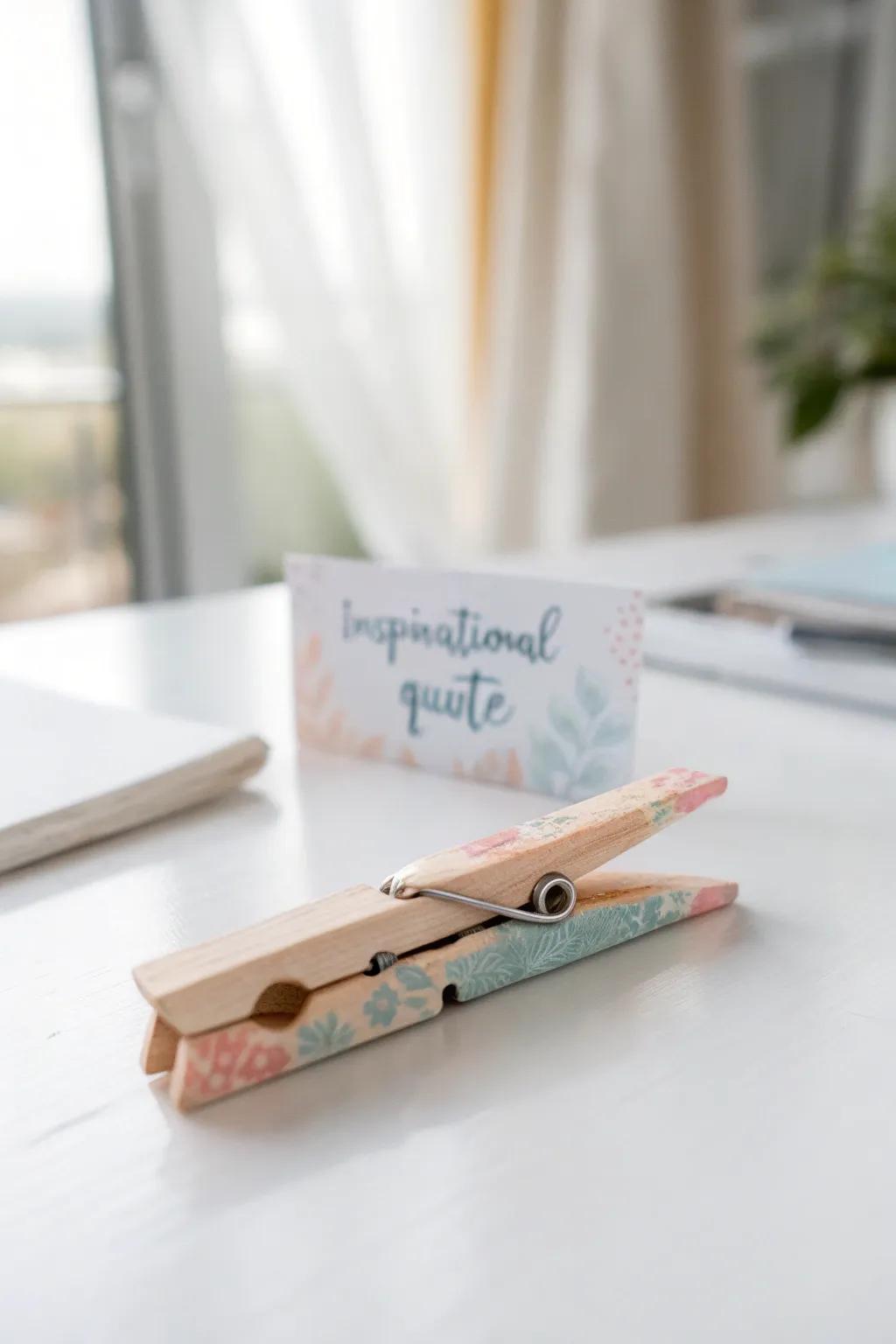 Elevate your workspace with a touch of inspiration—beautifully painted clothespins that speak to the soul.