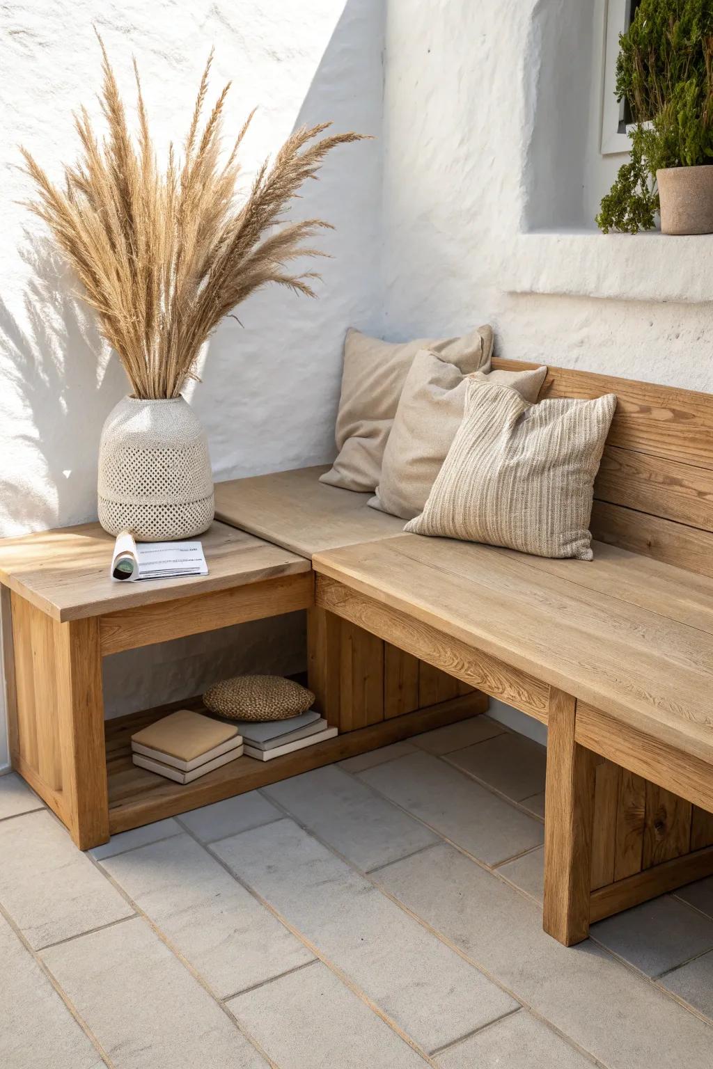 A built-in corner bench turns any patio into the coziest party hangout nook.