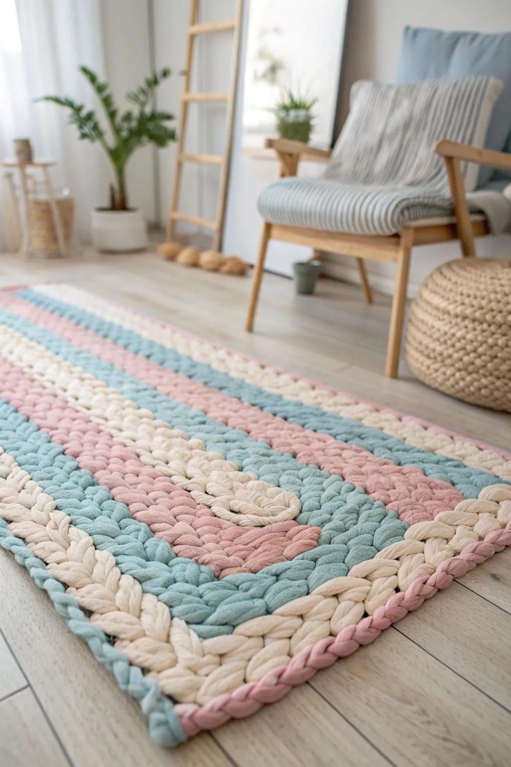 Transform your old t-shirts into a stunning boho-chic rug that adds a splash of color and charm to any minimalist space.