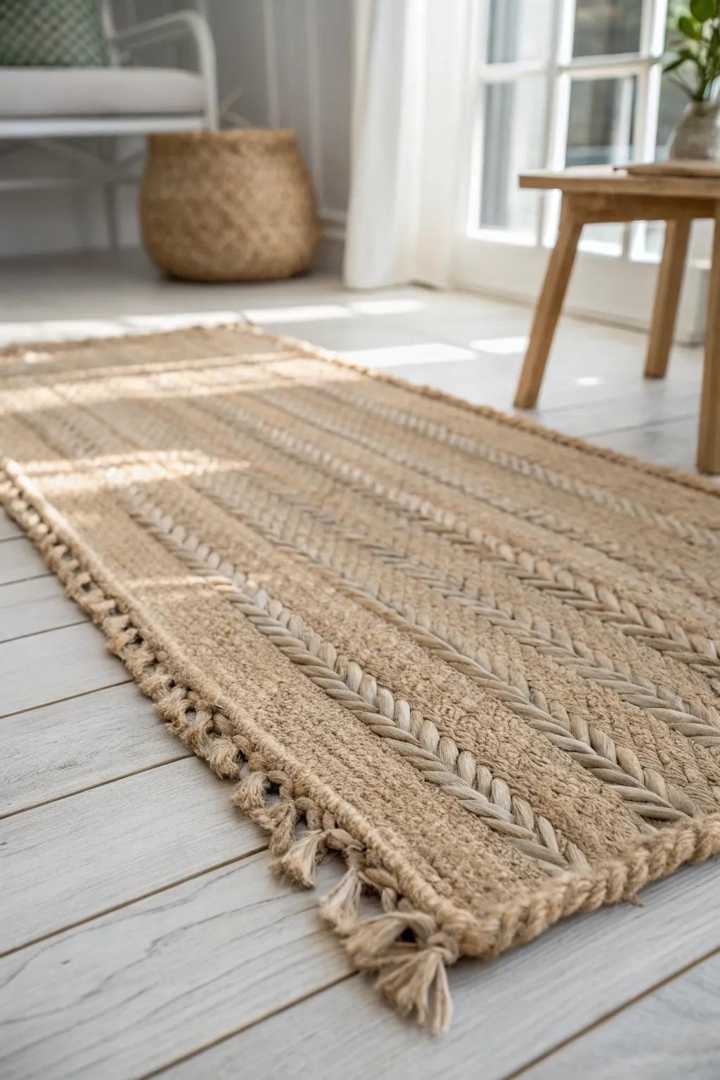Ground your space with a handwoven jute rug—rustic texture, minimalist calm, cozy warmth.