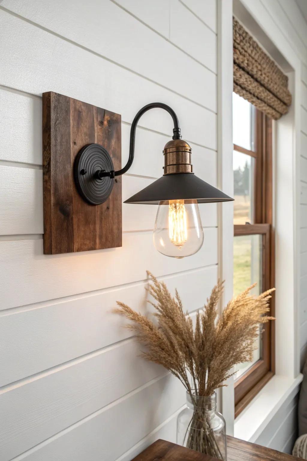 Warm barn-style sconce glow for dim kitchen corners—rustic charm with clean Scandinavian calm.
