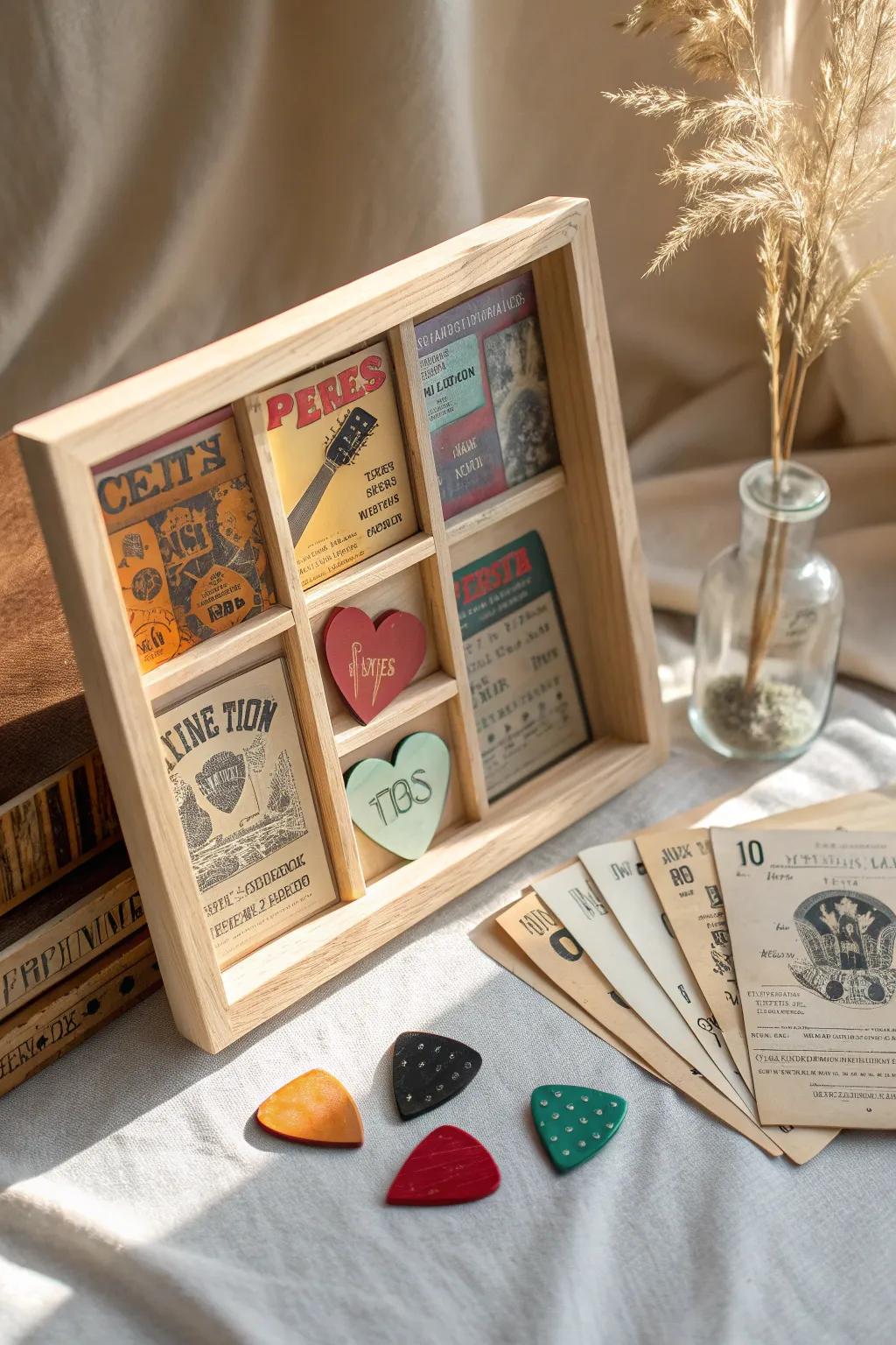 Celebrate your musical journey with a minimalist shadow box that sings with style and memories.