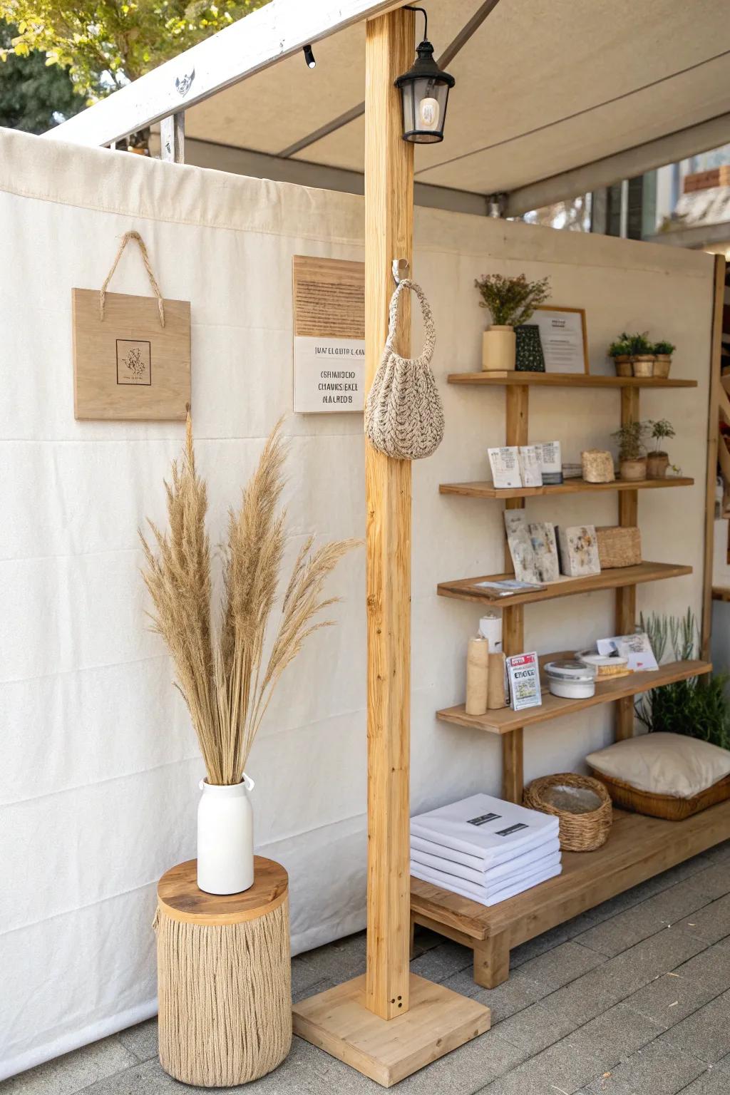 A vertical corner branding pole with tiny shelves—clean, space-saving, and beautifully handmade.