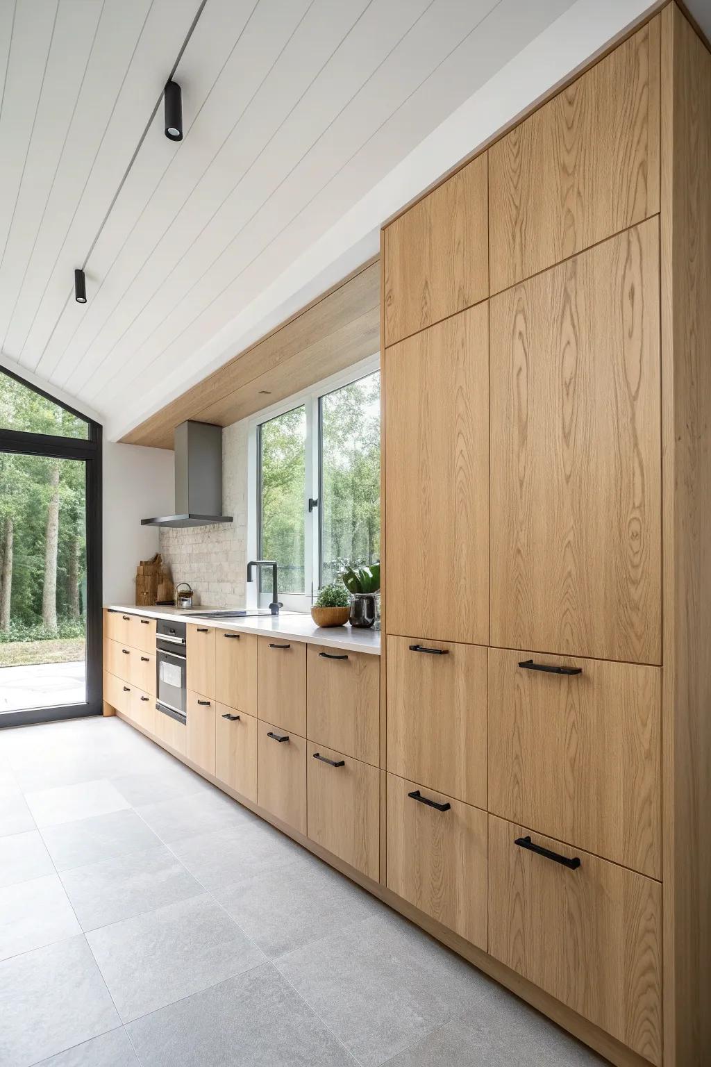 Run cabinets to the ceiling for max storage—so your small L-shaped kitchen island can stay sleek.