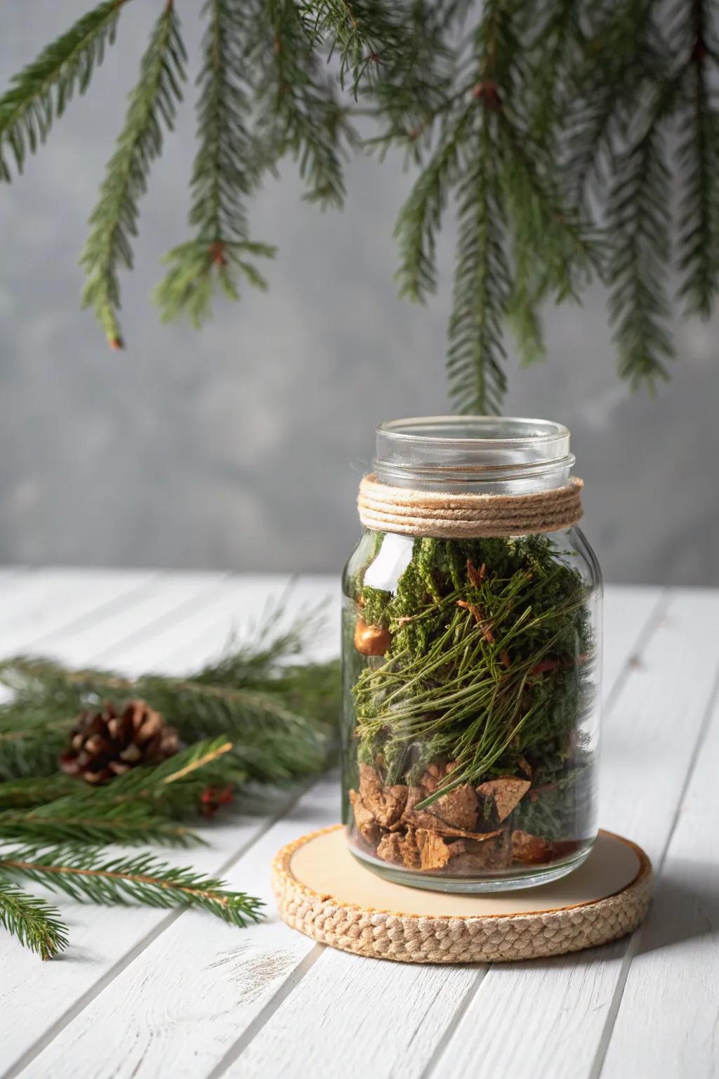 Bring the serene essence of the forest into your home with a beautifully crafted smell jar.