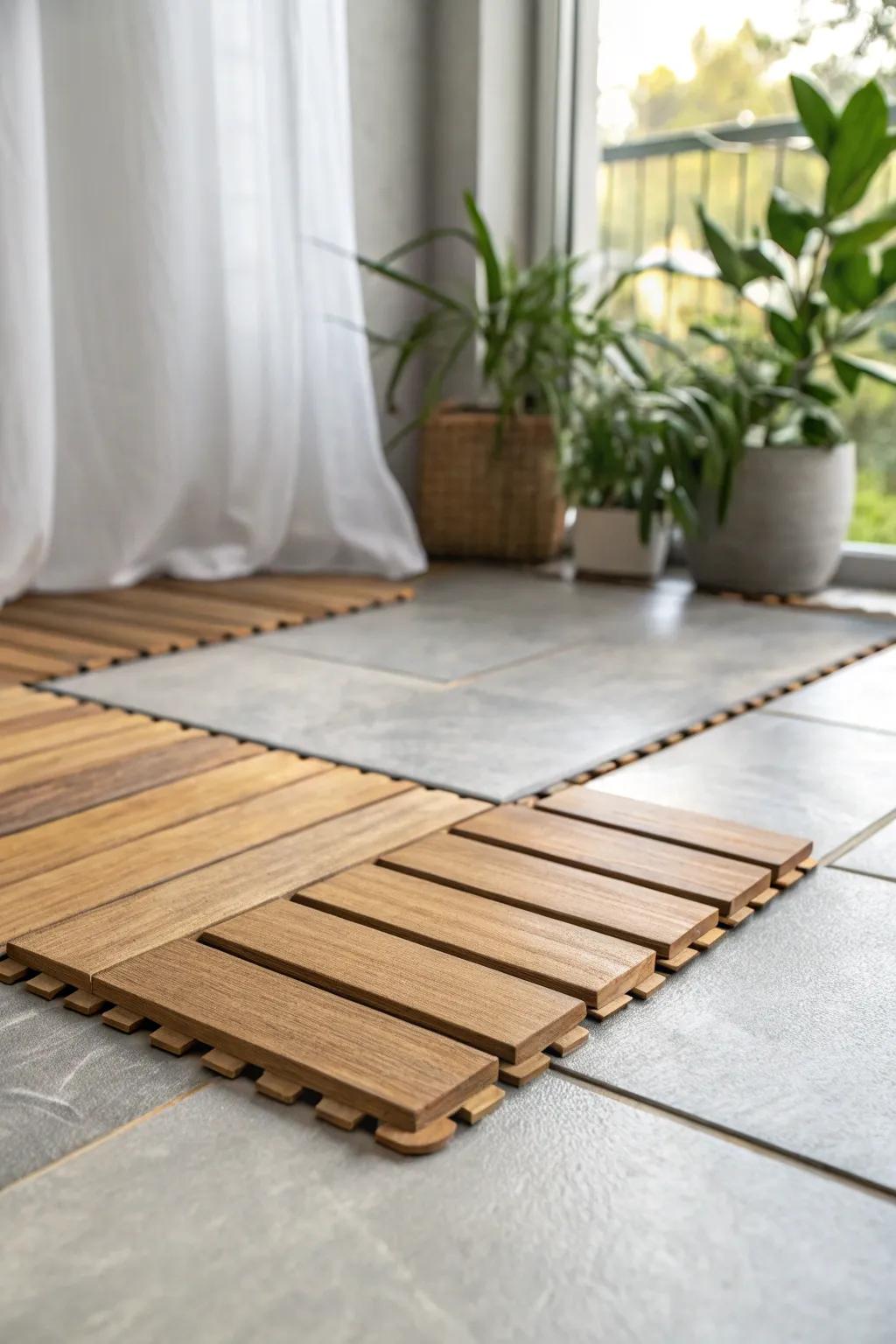 Snap-on deck tiles turn cold concrete into a warm, sunroom-ready floor in minutes.