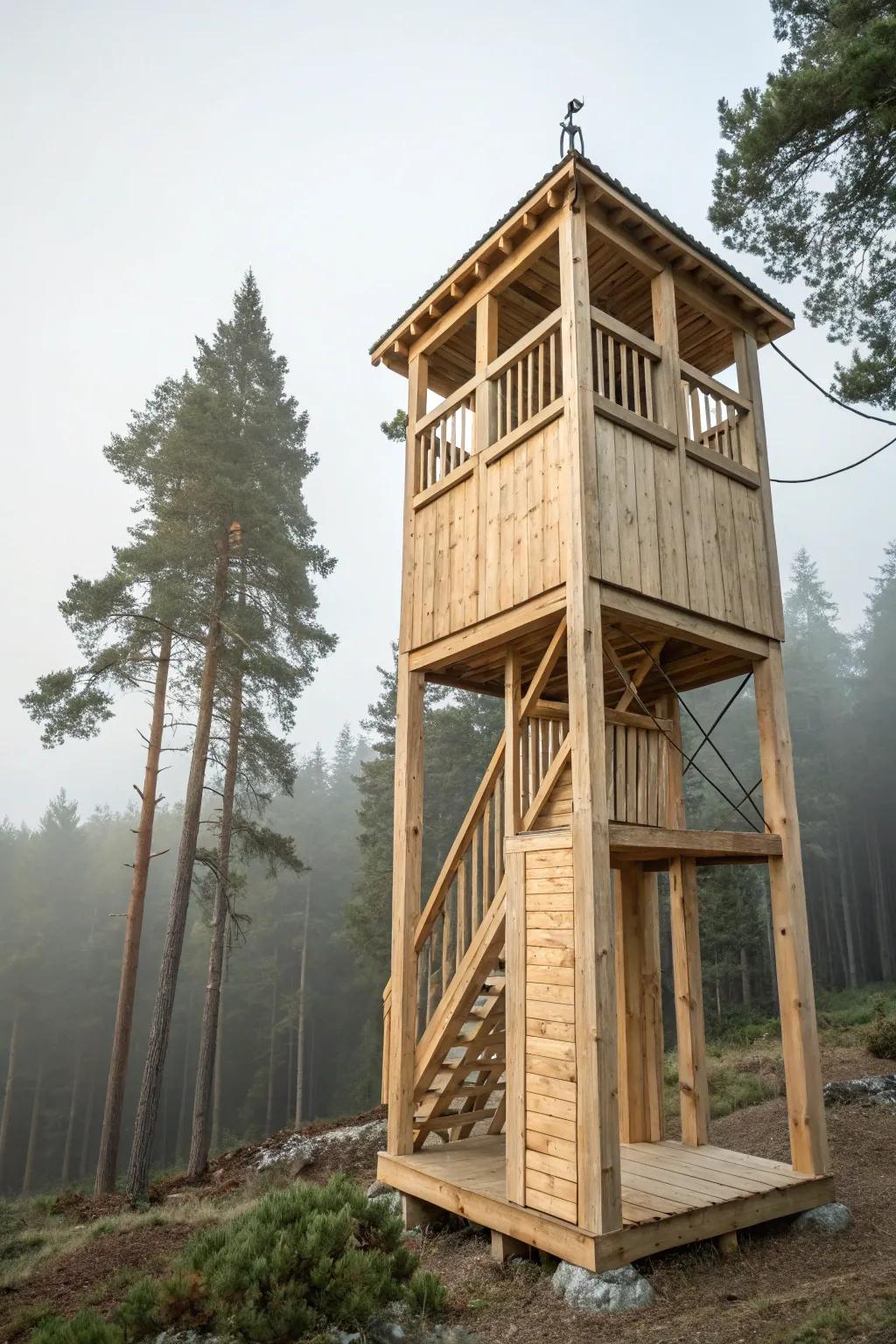 A bolt-on pine watchtower corner adds serene vertical views—minimal, warm, and handmade.