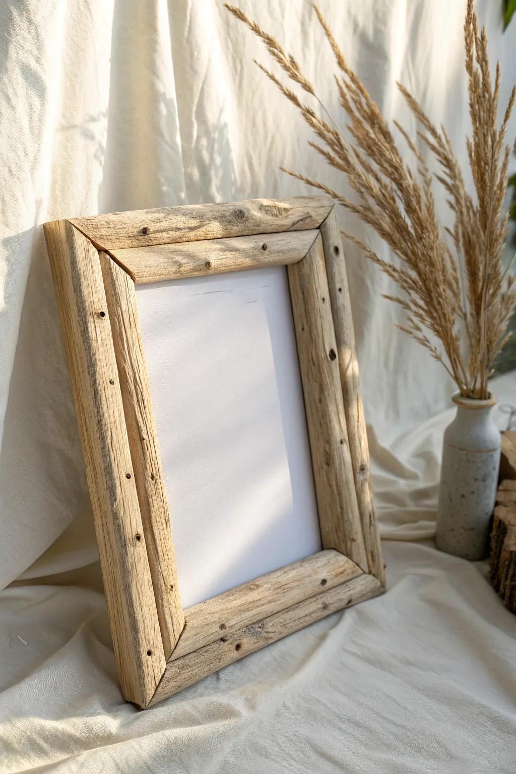 Minimal driftwood-and-twig frame border—rustic texture with clean Scandinavian calm.