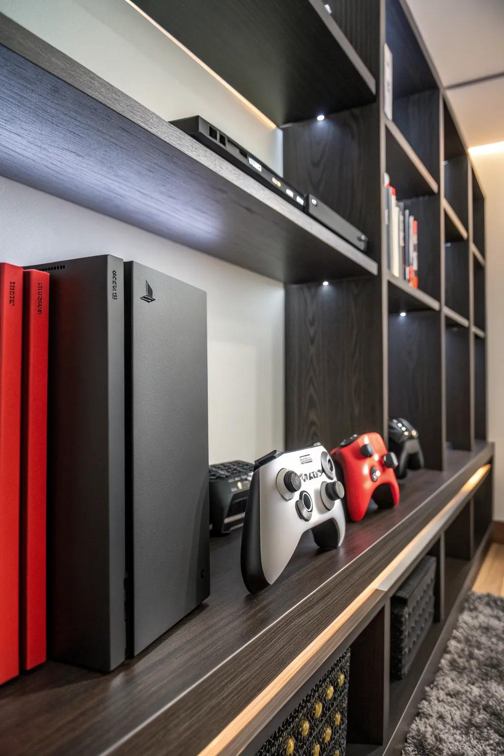 Elevate your gaming setup with a stylish and organized console shelf.