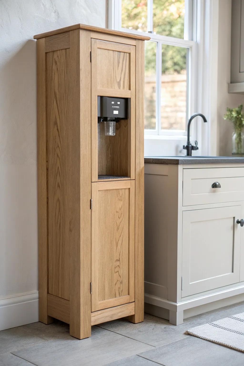A Shaker-style cabinet front that makes your water dispenser look seamlessly built-in.