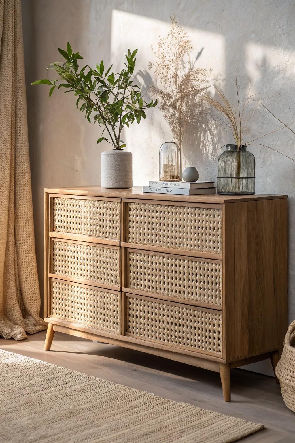 Elevate your space with chic rattan detailing – a perfect blend of simplicity and natural beauty.