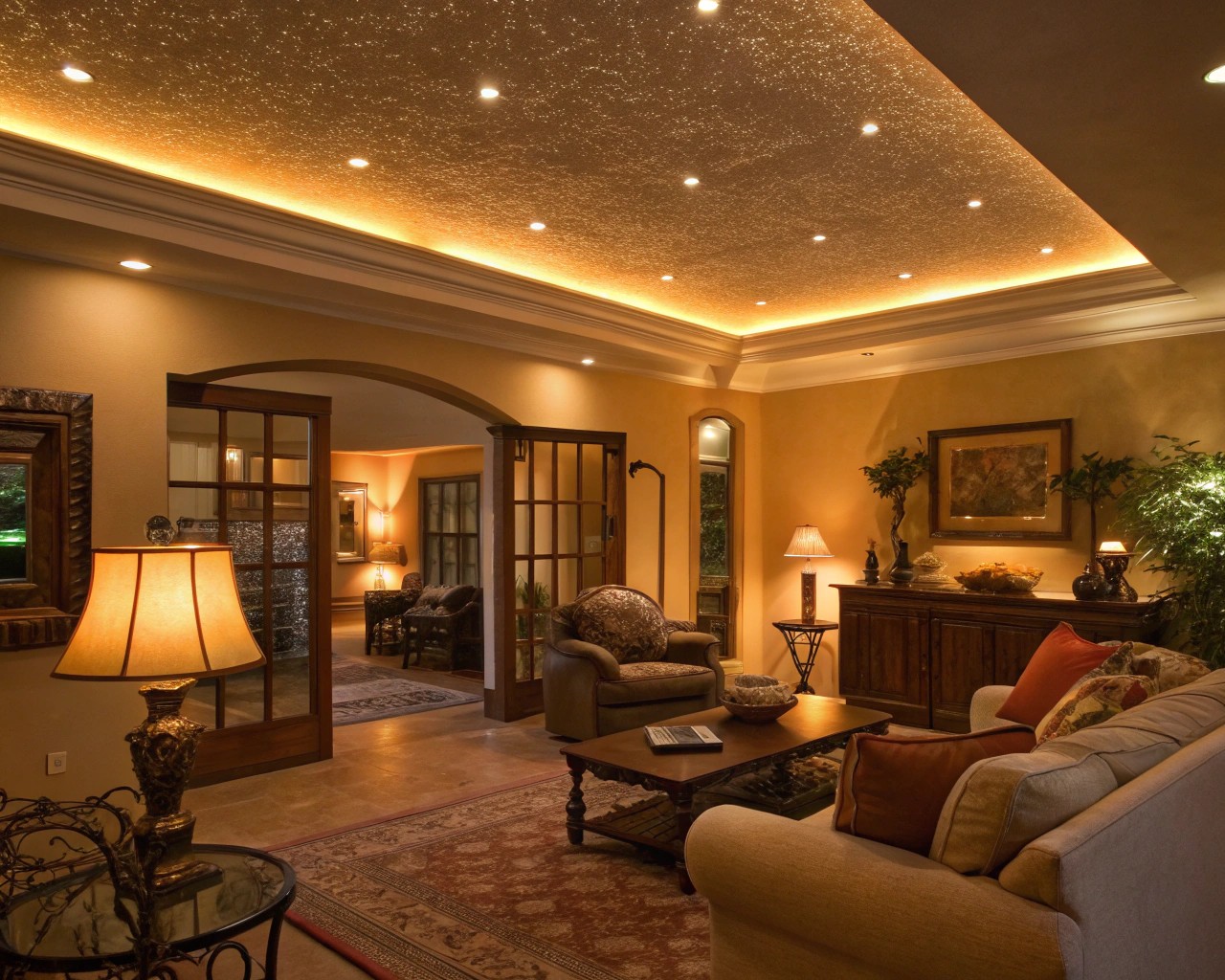 Strategic lighting choices can significantly alter the perception of a textured ceiling.