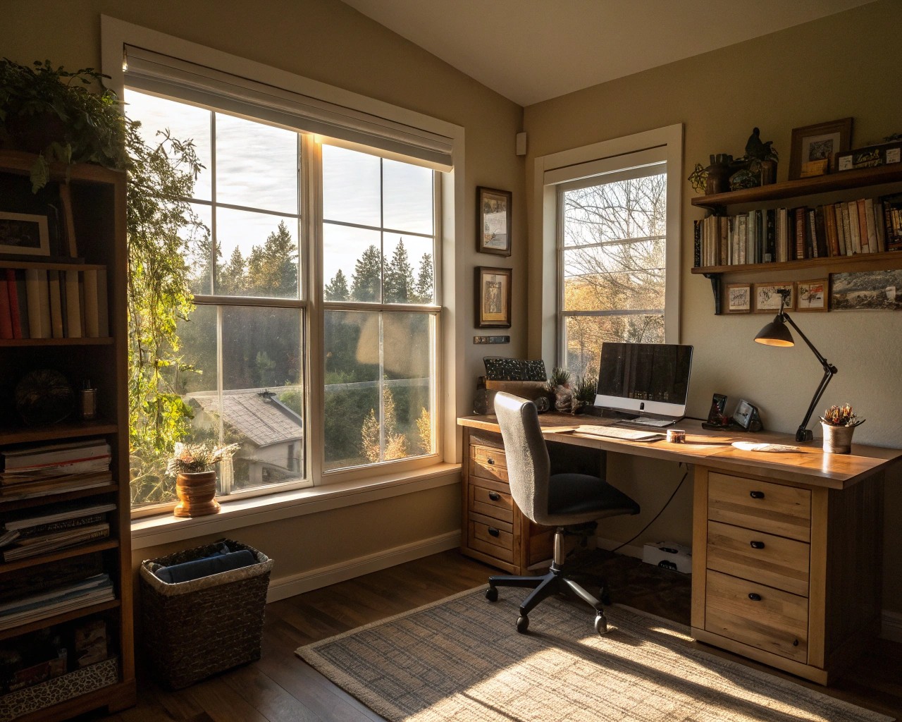 Strategic lighting in a workspace can enhance mood and productivity.