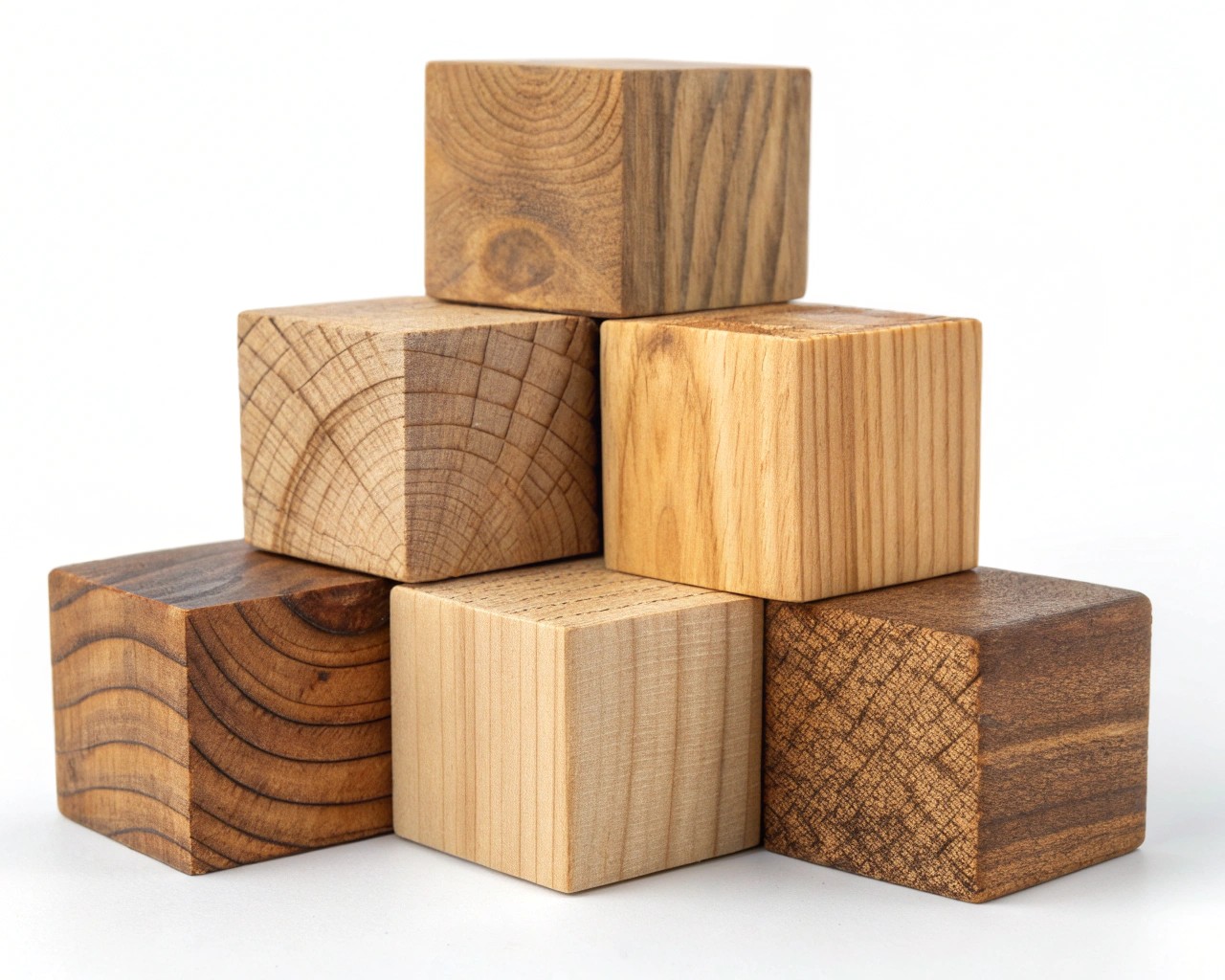 A close-up of hardwood and softwood samples, emphasizing their unique grains and colors