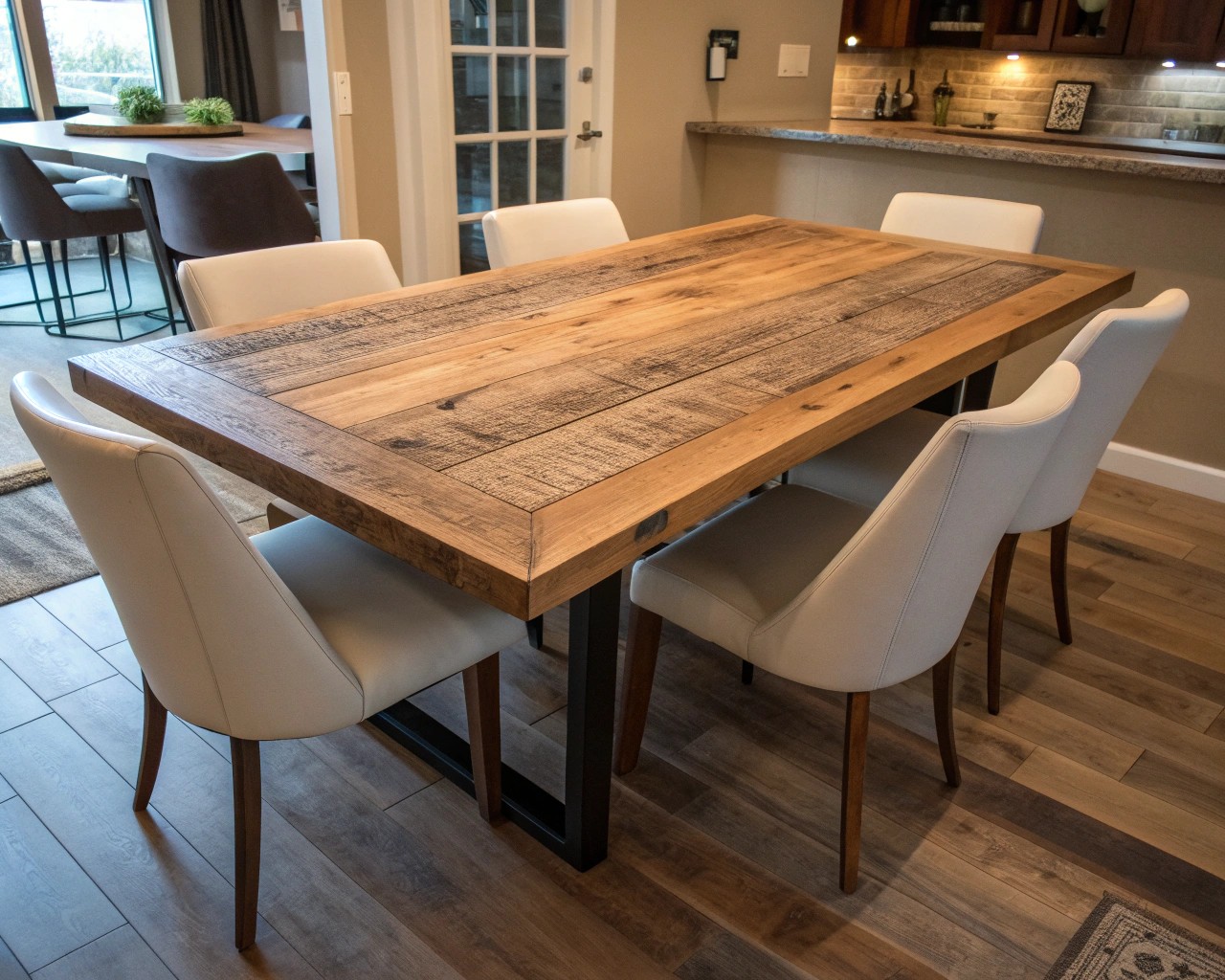 Combining modern elements with rustic reclaimed wood provides a balanced aesthetic.