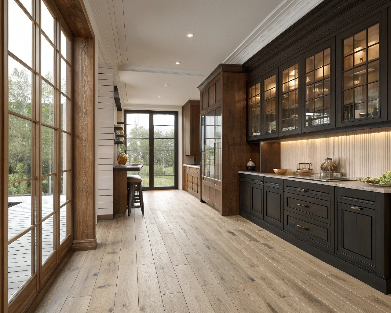 Introducing contrast between wood tones adds dynamic interest to a room.