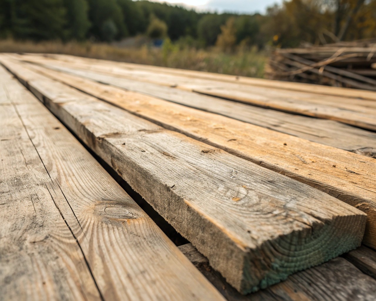 Reclaimed wood showcases a rich history through its texture and patina.