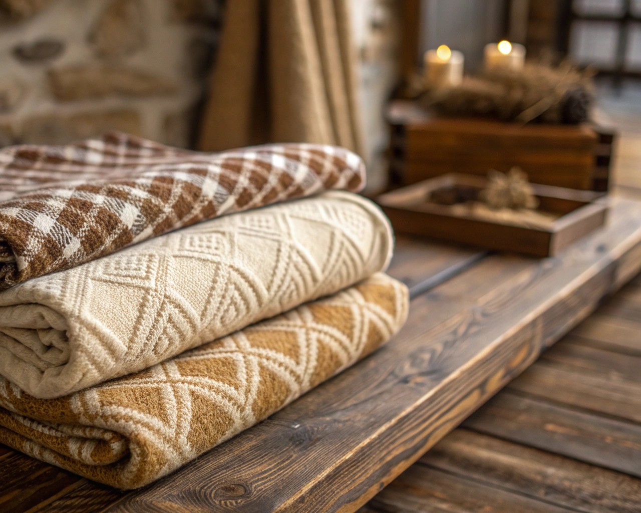 Textural elements adding depth and contrast to cabin interiors.