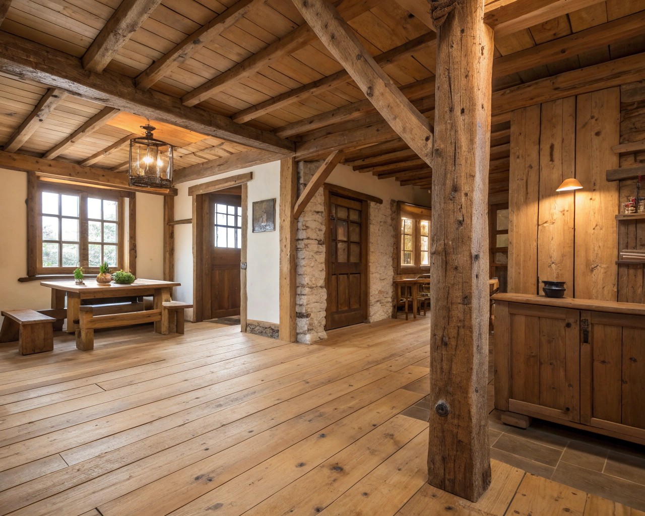 The use of wood, emphasizing natural textures and warmth.