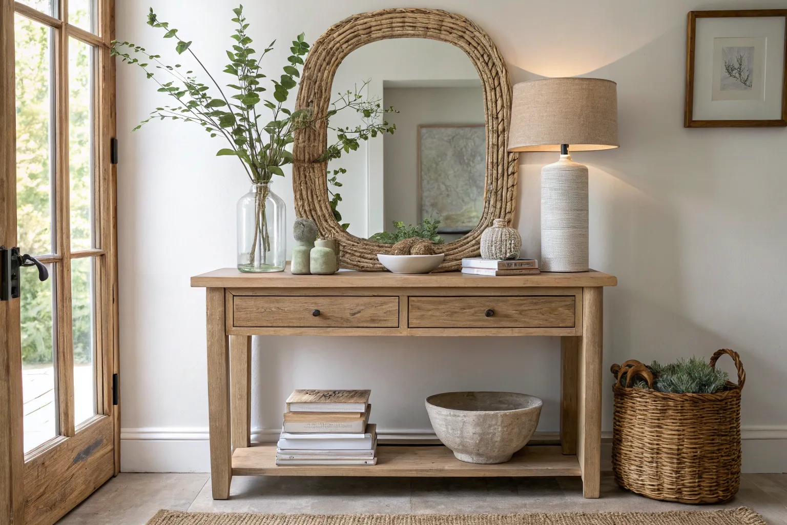 18+ Stylish Console Table Decorating Ideas with Warm Wood Accents