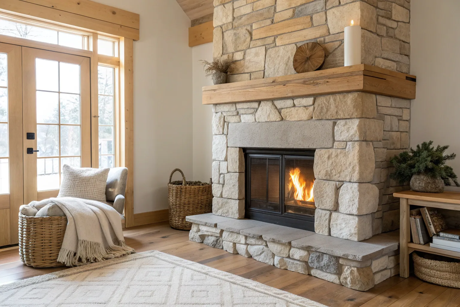6+ Cozy Corner Stone Fireplace Ideas for Warm Living Rooms