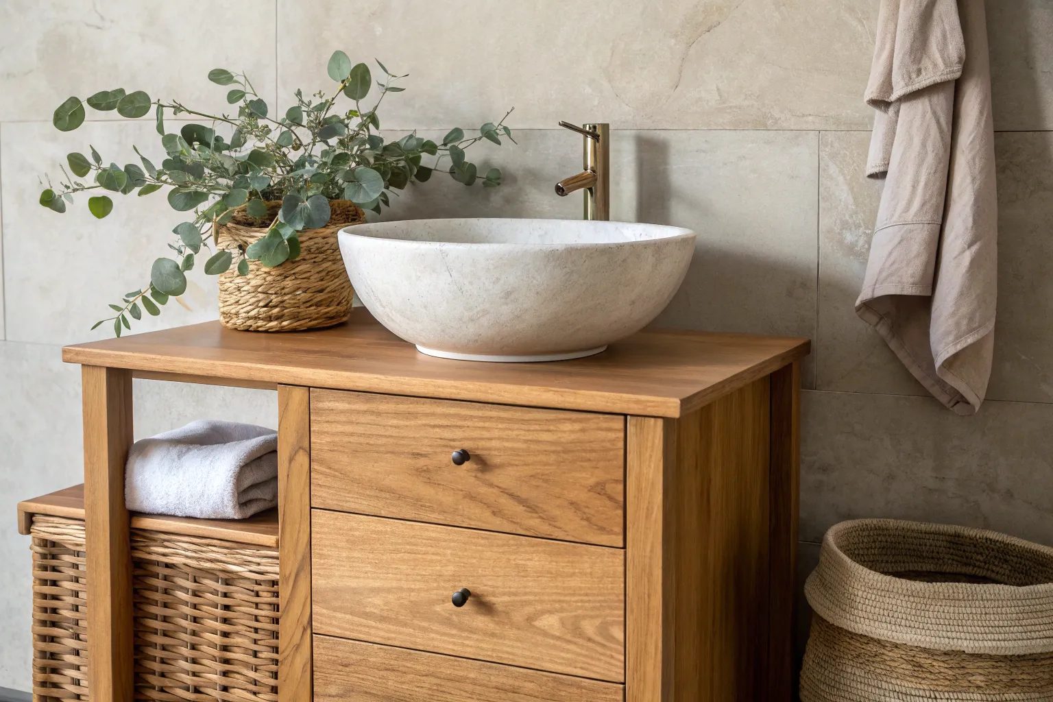 14+ Warm Earthy Bathroom Decor Ideas with Wood Accents