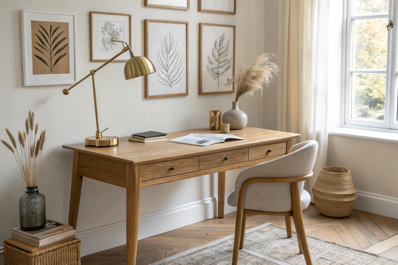 18+ Elegant Office Decor Ideas with Warm Wood Accents