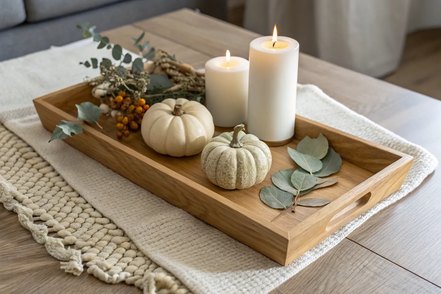 12+ Cozy Fall Coffee Table Decor Ideas with Wood Accents
